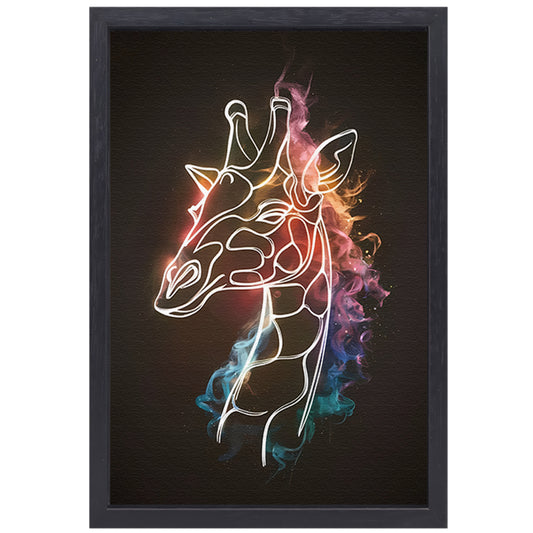 Giraffe Omhuld door Abstracte Kleurrijke Nevel canvas met baklijst