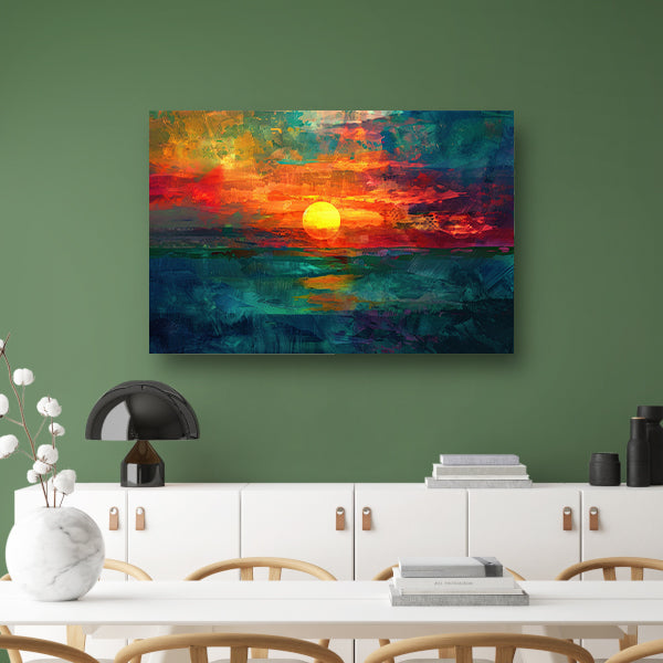 Kleurrijke digitale zonsondergang schilderij canvas