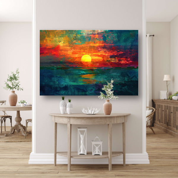 Kleurrijke digitale zonsondergang schilderij canvas