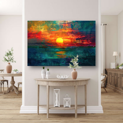 Kleurrijke digitale zonsondergang schilderij canvas