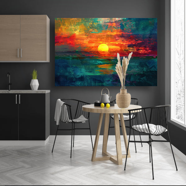 Kleurrijke digitale zonsondergang schilderij canvas