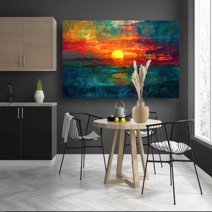 Kleurrijke digitale zonsondergang schilderij acrylglas