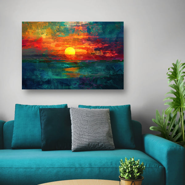 Kleurrijke digitale zonsondergang schilderij canvas
