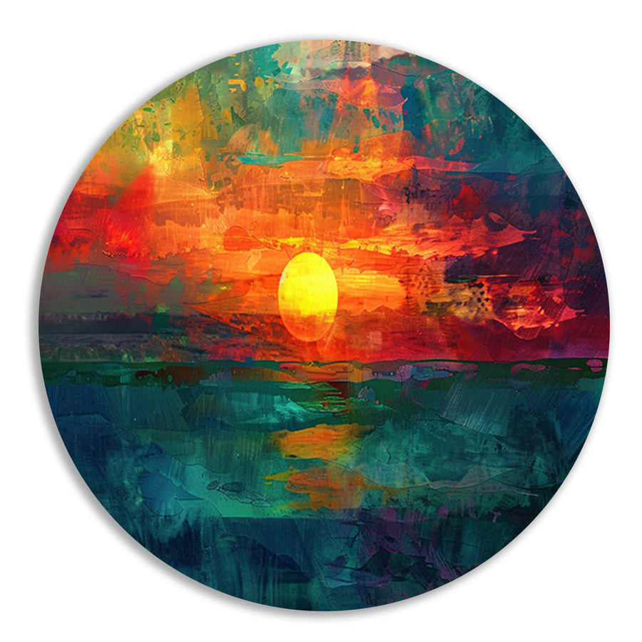 Kleurrijke digitale zonsondergang schilderij forex muurcirkel