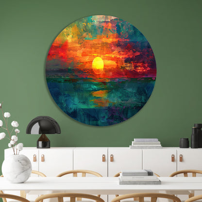 Kleurrijke digitale zonsondergang schilderij forex muurcirkel