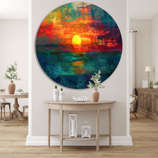 Kleurrijke digitale zonsondergang schilderij forex muurcirkel