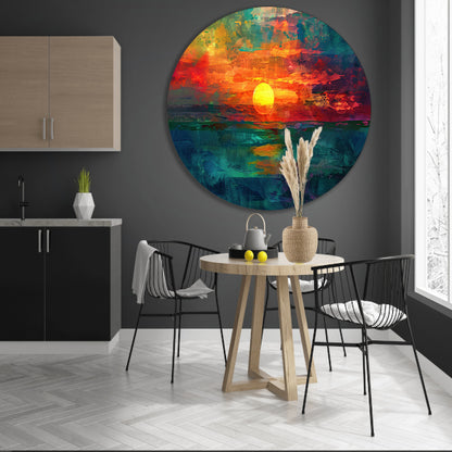 Kleurrijke digitale zonsondergang schilderij forex muurcirkel