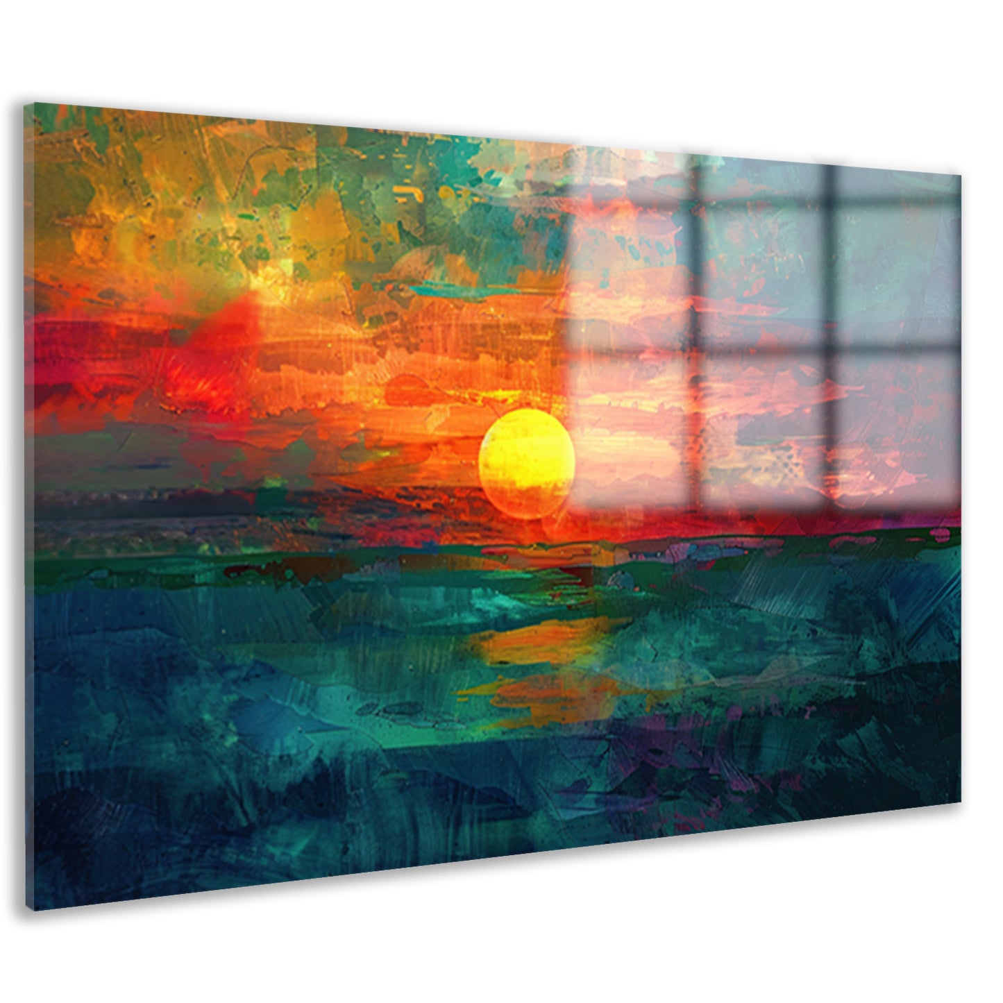 Kleurrijke digitale zonsondergang schilderij acrylglas