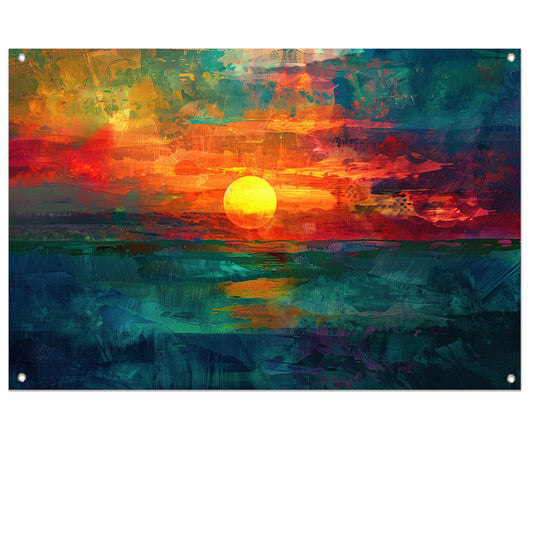 Kleurrijke digitale zonsondergang schilderij tuinposter