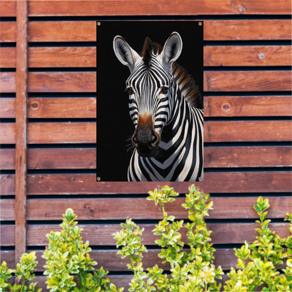 Zwart-witte Zebra Portret in Detail tuinposter