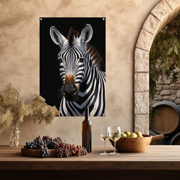 Zwart-witte Zebra Portret in Detail tuinposter