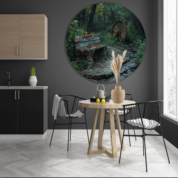 Impressionistisch bankje in het bos forex muurcirkel