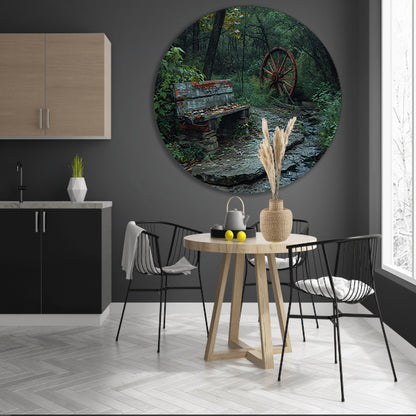 Impressionistisch bankje in het bos forex muurcirkel