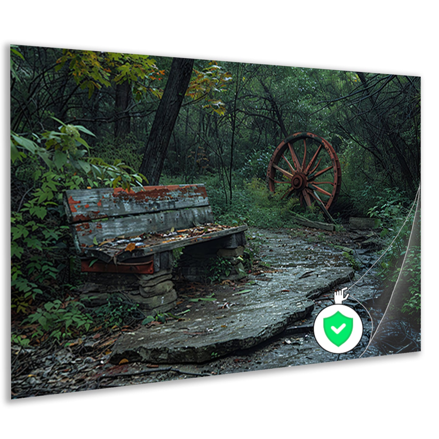 Impressionistisch bankje in het bos poster