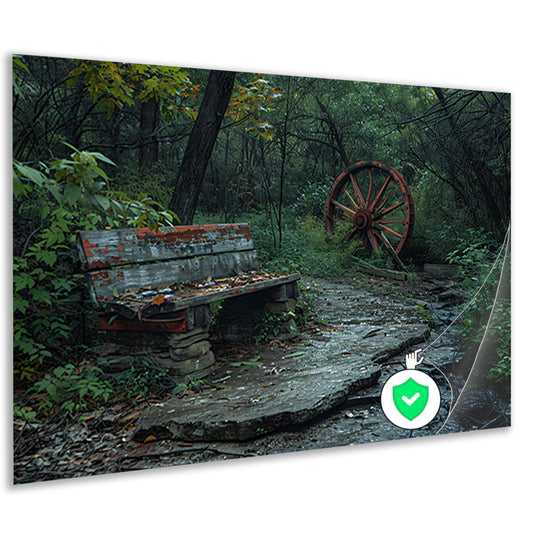 Impressionistisch bankje in het bos poster