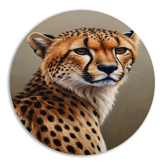 Hyperrealistisch Olieverf Cheetah Portret aluminium muurcirkel