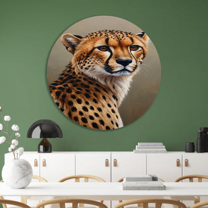 Hyperrealistisch Olieverf Cheetah Portret aluminium muurcirkel