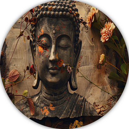 Boeddha in Bloemenpracht aluminium muurcirkel