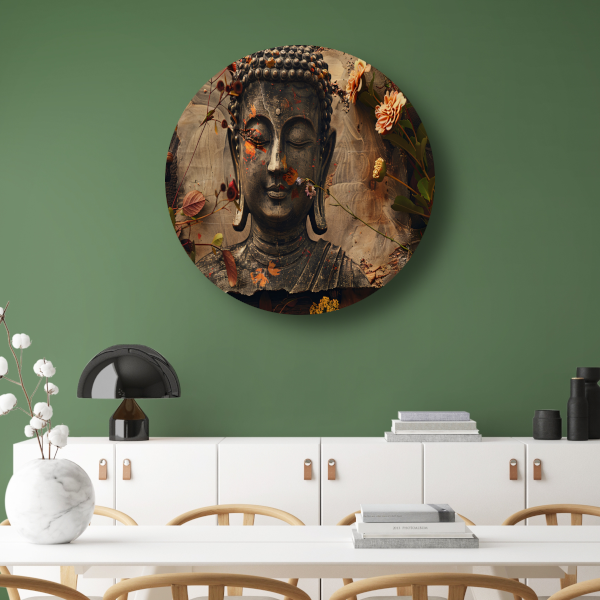 Boeddha in Bloemenpracht aluminium muurcirkel