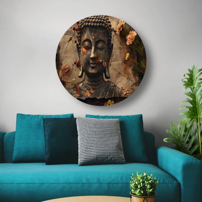 Boeddha in Bloemenpracht aluminium muurcirkel