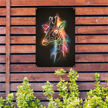 Abstracte Nevelige Kleurrijke Giraffe Lijnkunst tuinposter