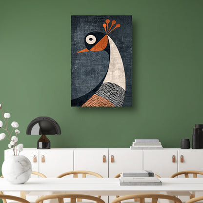 Geometrische minimalistische vogelillustratie in kleur canvas met baklijst