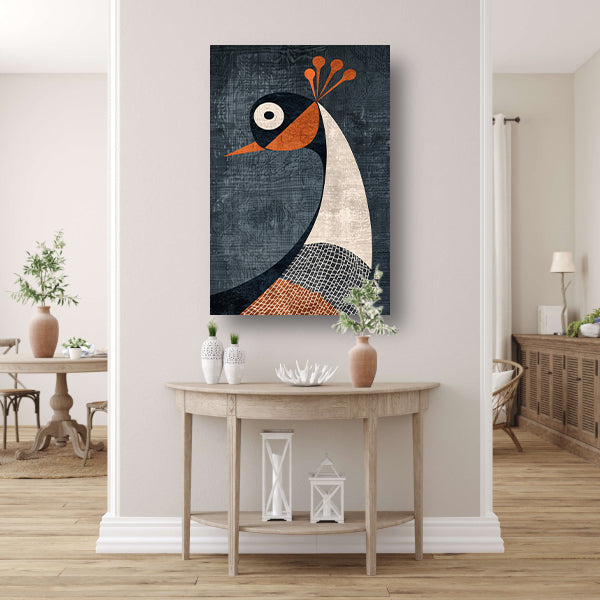 Geometrische minimalistische vogelillustratie in kleur canvas met baklijst