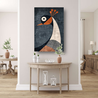 Geometrische minimalistische vogelillustratie in kleur canvas met baklijst