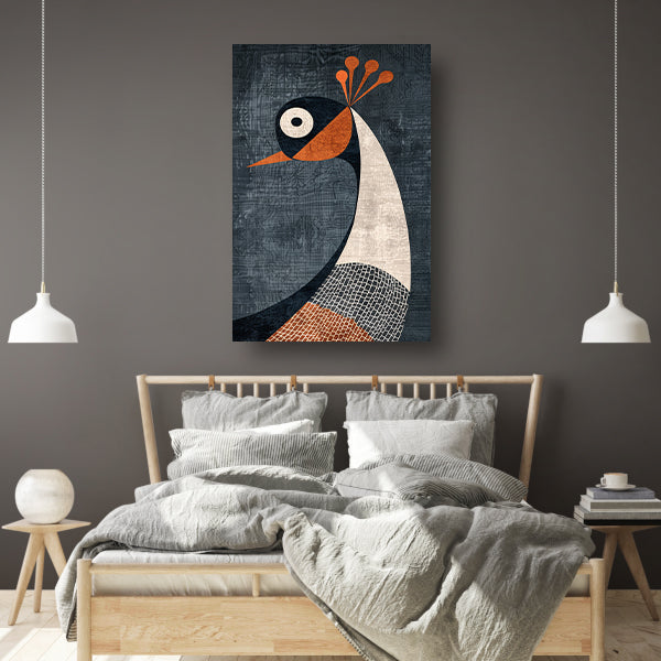 Geometrische minimalistische vogelillustratie in kleur canvas met baklijst