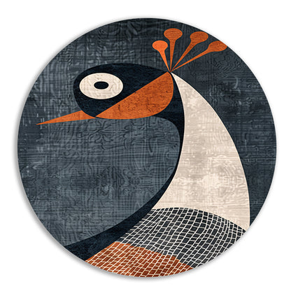 Geometrische minimalistische vogelillustratie in kleur aluminium muurcirkel