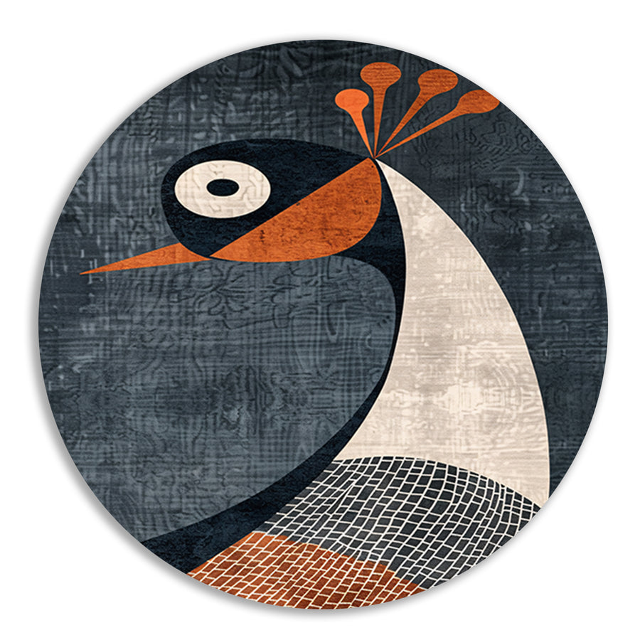 Geometrische minimalistische vogelillustratie in kleur aluminium muurcirkel