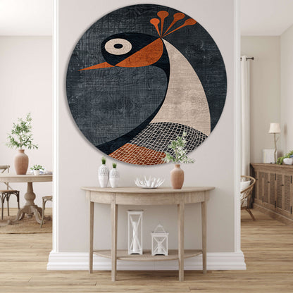 Geometrische minimalistische vogelillustratie in kleur aluminium muurcirkel