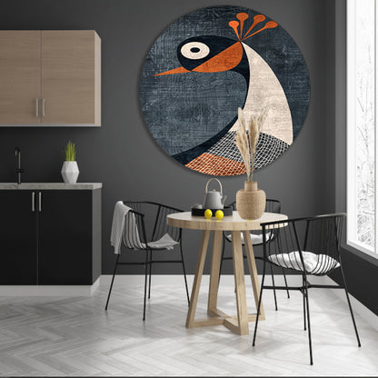 Geometrische minimalistische vogelillustratie in kleur aluminium muurcirkel