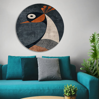 Geometrische minimalistische vogelillustratie in kleur aluminium muurcirkel