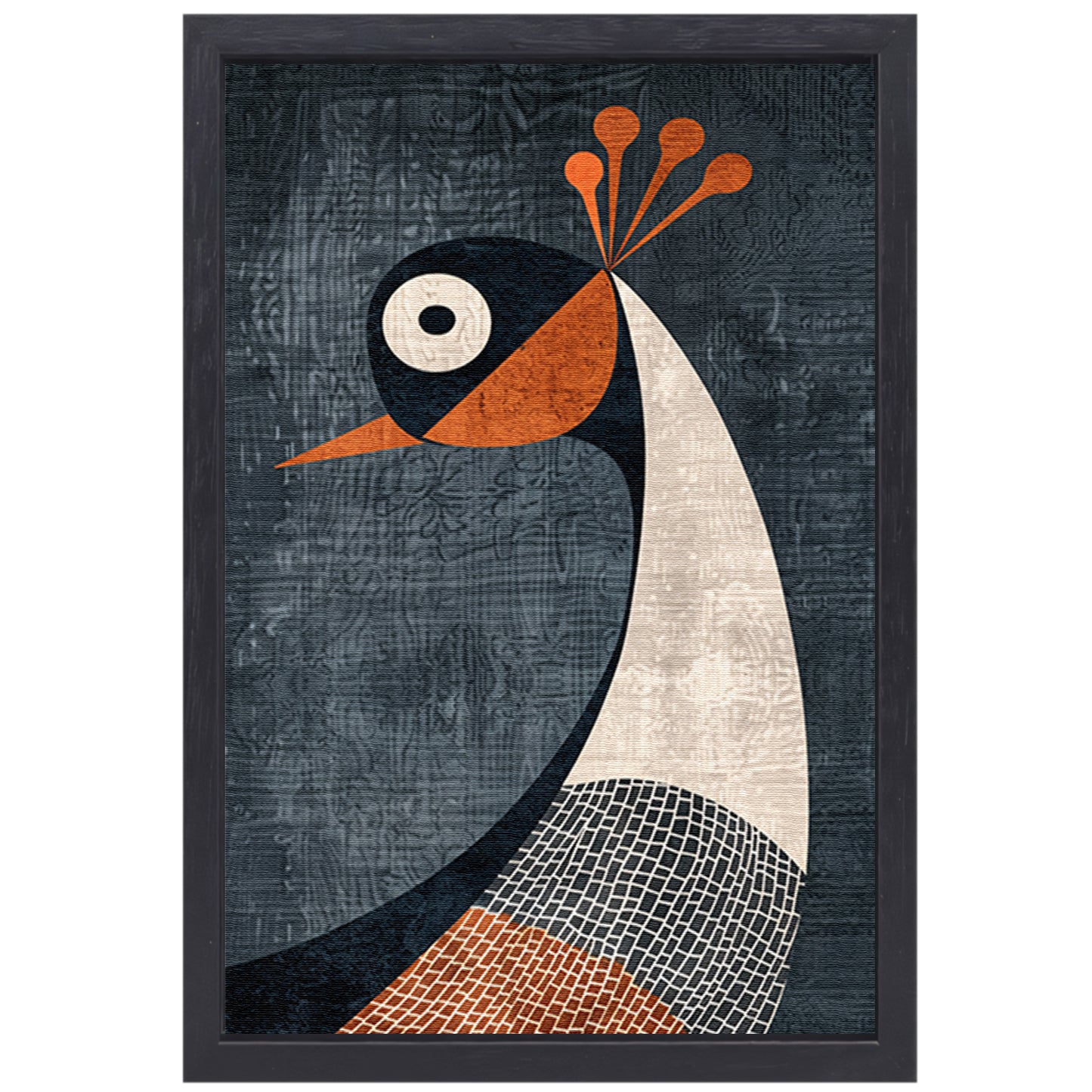 Geometrische minimalistische vogelillustratie in kleur canvas met baklijst