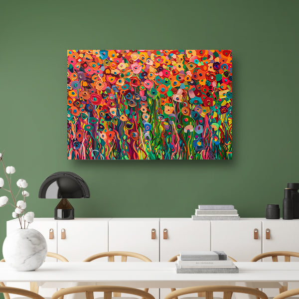 Abstract kleurrijk bloemenveld schilderij canvas met baklijst