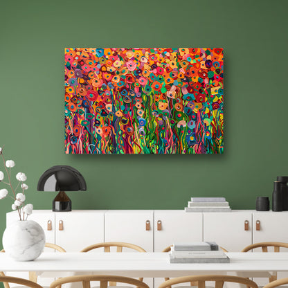 Abstract kleurrijk bloemenveld schilderij canvas met baklijst