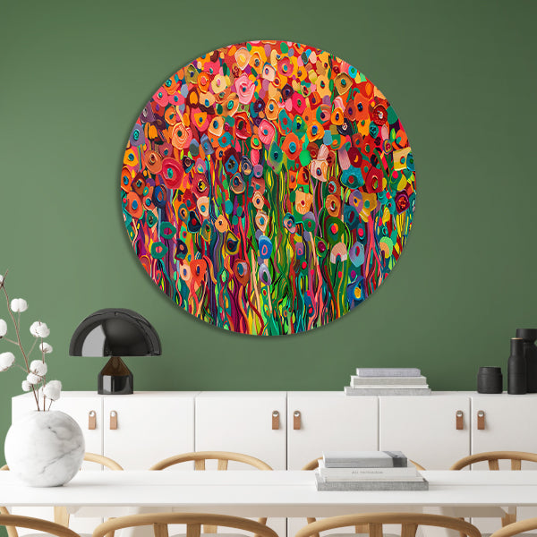 Abstract kleurrijk bloemenveld schilderij forex muurcirkel