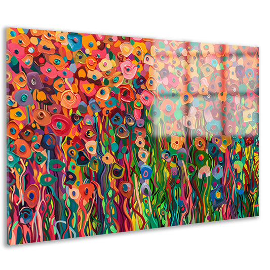 Abstract kleurrijk bloemenveld schilderij acrylglas