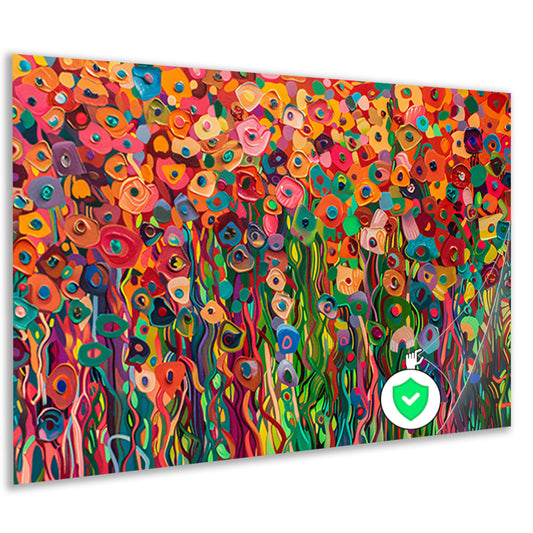 Abstract kleurrijk bloemenveld schilderij poster