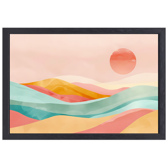 Abstracte pastelkleuren landschap met glooiende heuvels canvas met baklijst