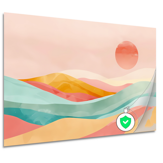 Abstracte pastelkleuren landschap met glooiende heuvels poster