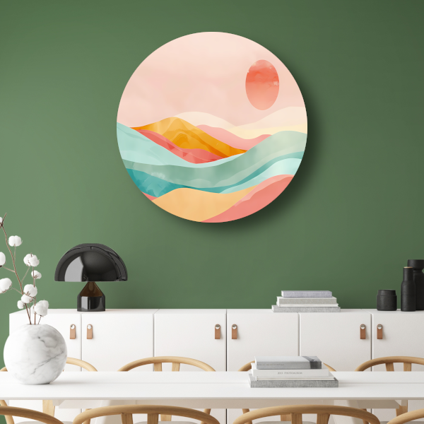 Abstracte pastelkleuren landschap met glooiende heuvels forex muurcirkel