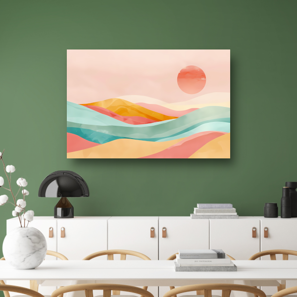 Abstracte pastelkleuren landschap met glooiende heuvels poster