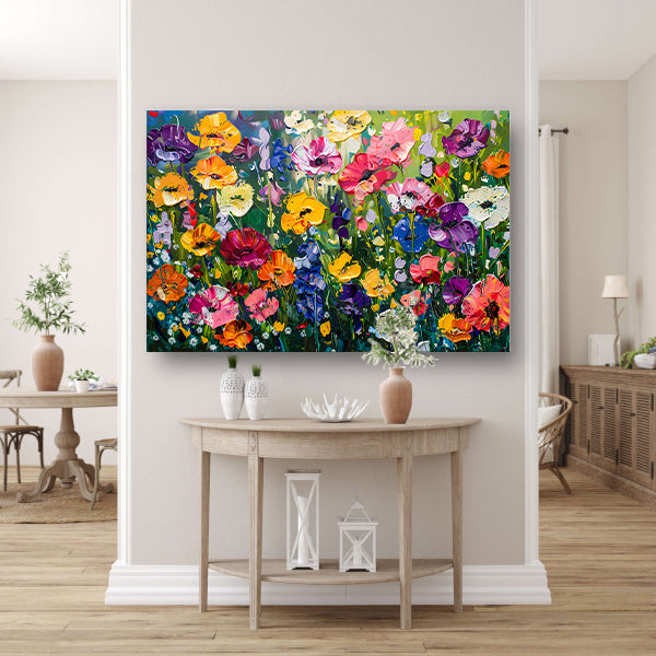 Kleurrijk schilderij van bloemenweide poster