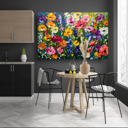 Kleurrijk schilderij van bloemenweide canvas