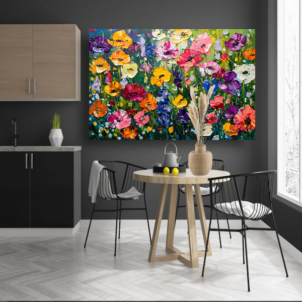 Kleurrijk schilderij van bloemenweide poster