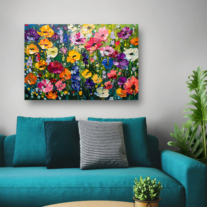 Kleurrijk schilderij van bloemenweide poster