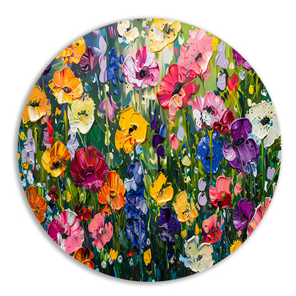 Kleurrijk schilderij van bloemenweide forex muurcirkel