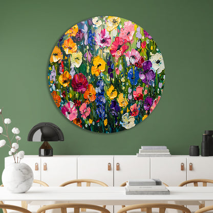 Kleurrijk schilderij van bloemenweide forex muurcirkel